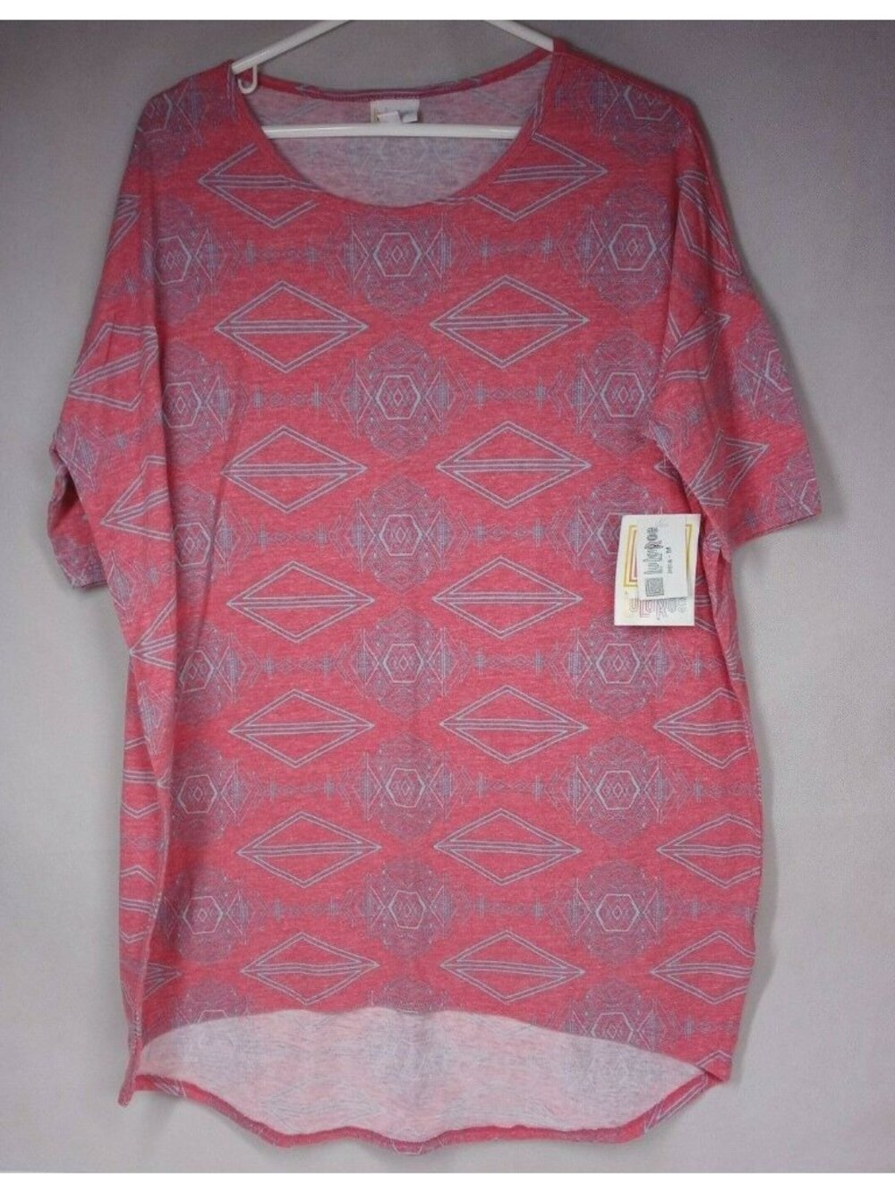 NWT Lularoe Irma Tunic Pink With Light Blue Aztec Designs Size Medium
